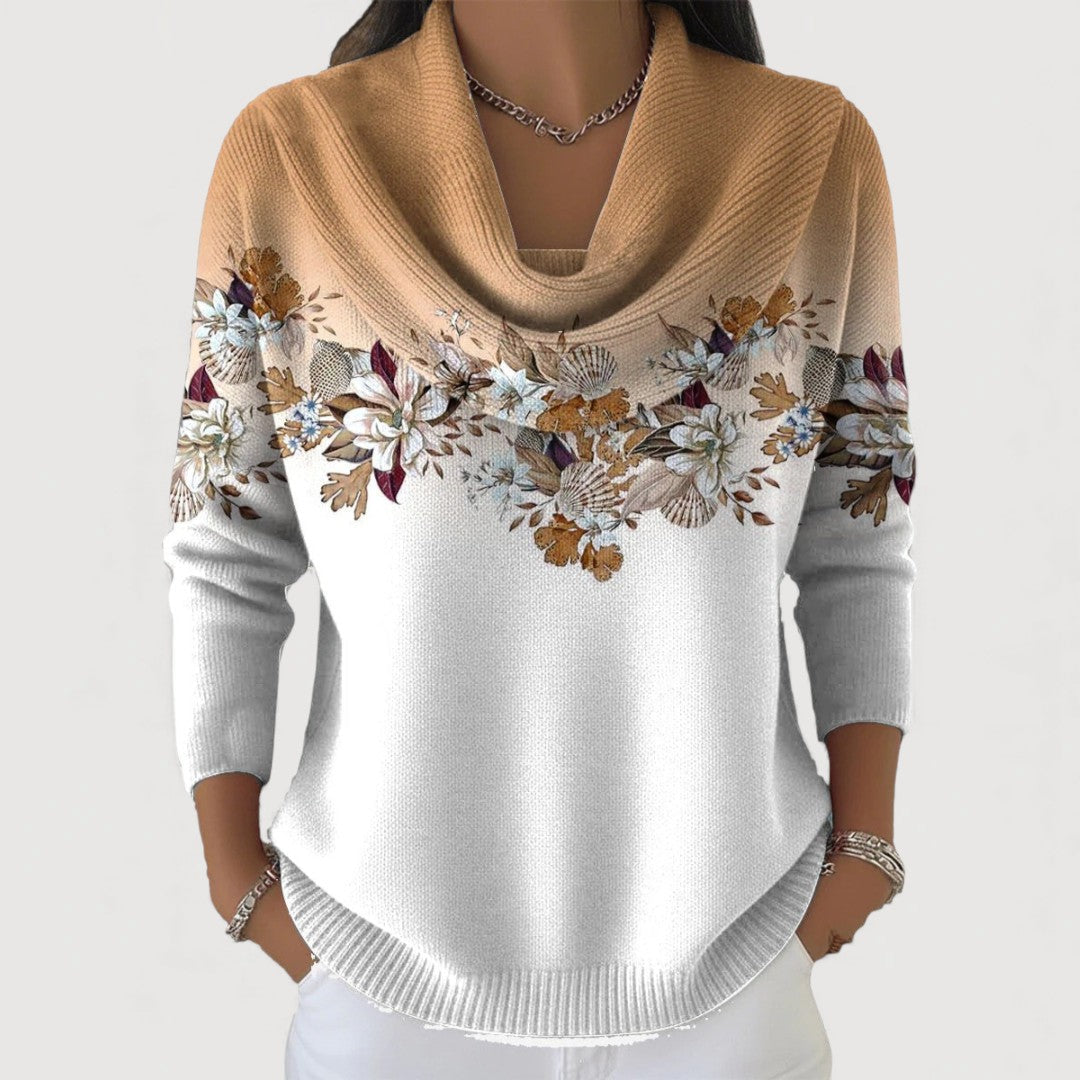 Diletta | Maglione a fiori con collo risvoltato