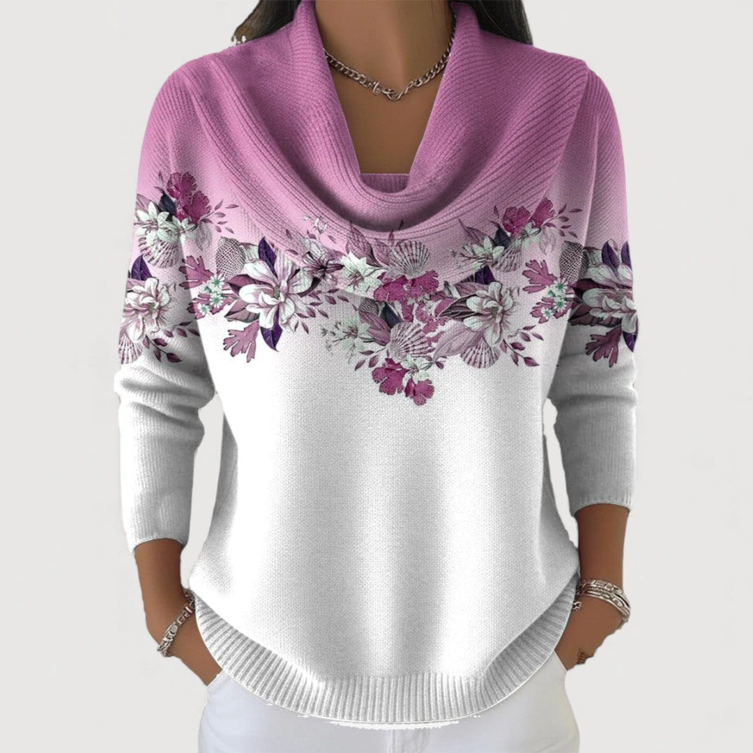 Diletta | Maglione a fiori con collo risvoltato