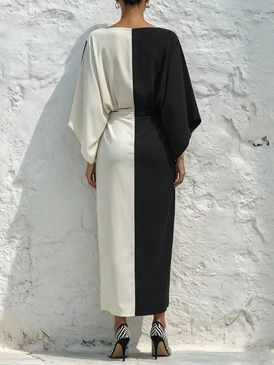 Set di due pezzi con top e gonna midi a contrasto di colore bianco e nero