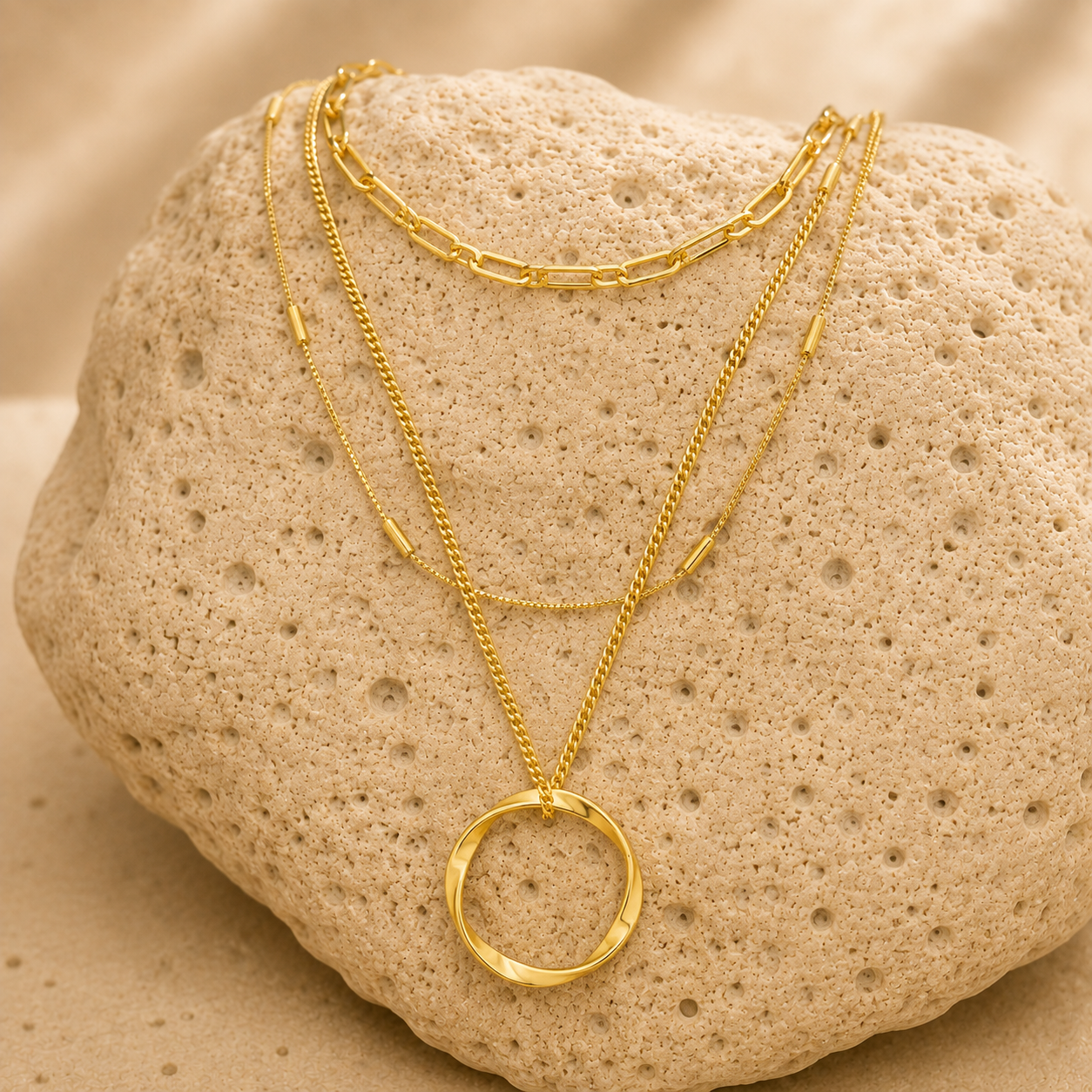 Collana Classica a Tre File in Oro