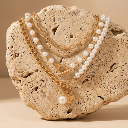 Set di Collana Vintage con Perle e Catena a Serpente