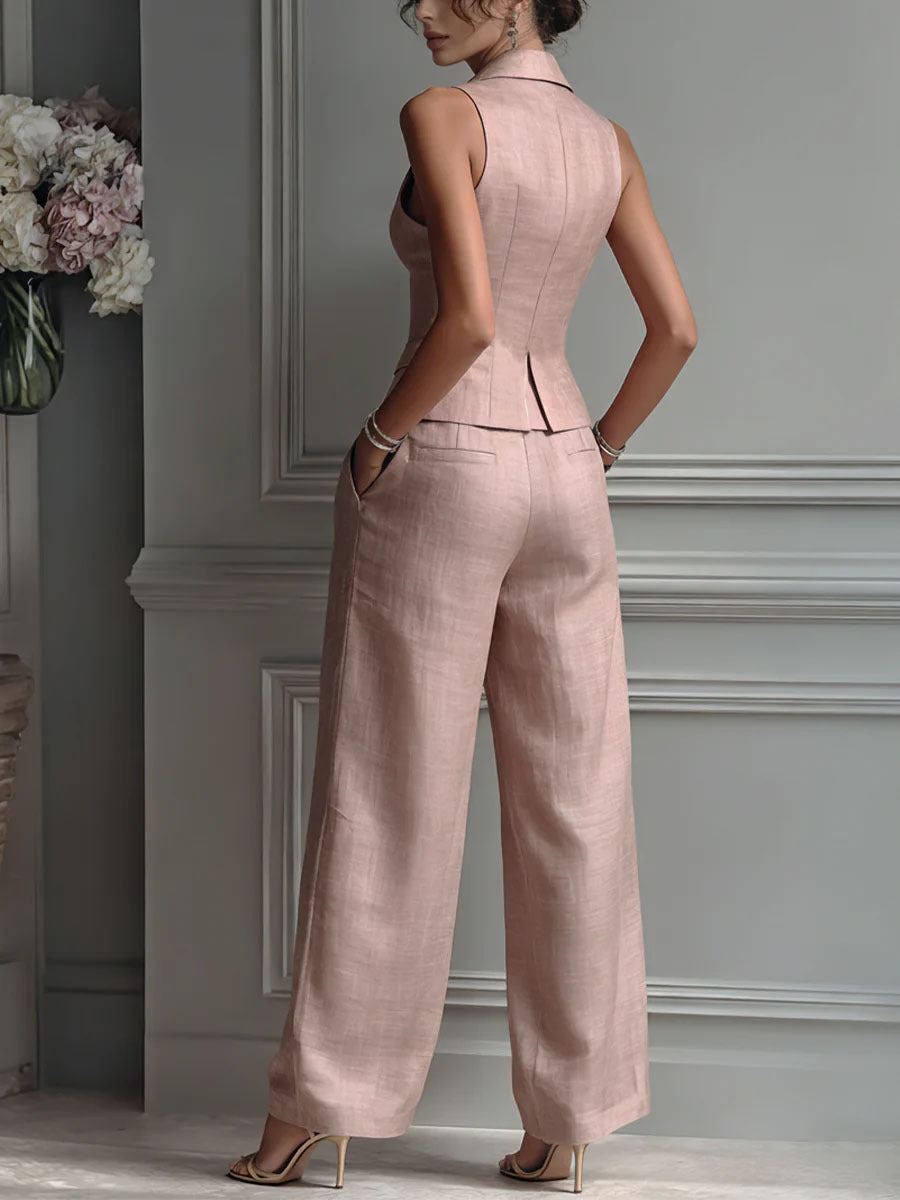 Set da donna a due pezzi con scollatura a V e bottoni