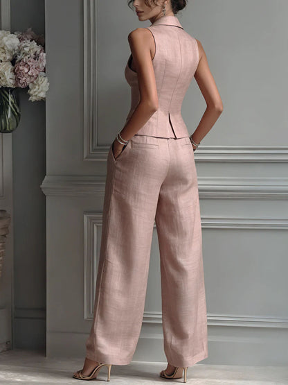 Set da donna a due pezzi con scollatura a V e bottoni