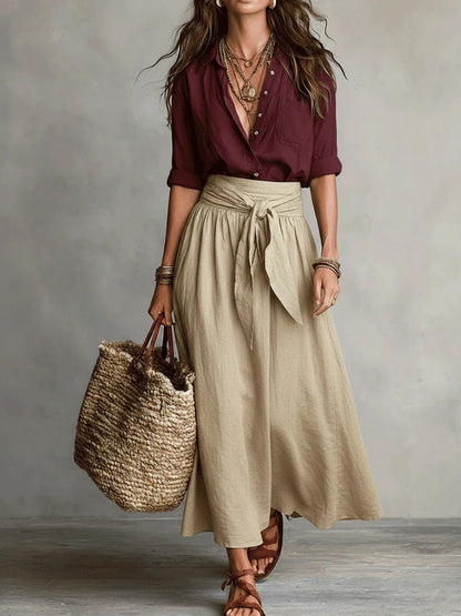 Riviera | Set di Due Pezzi: Top Nero e Gonna Midi Verde Oliva