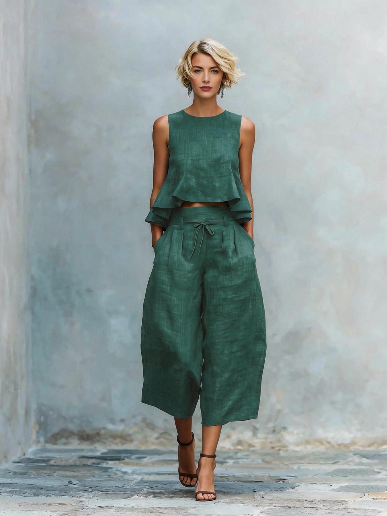 Completo da Donna a Due Pezzi con Orlo Volante