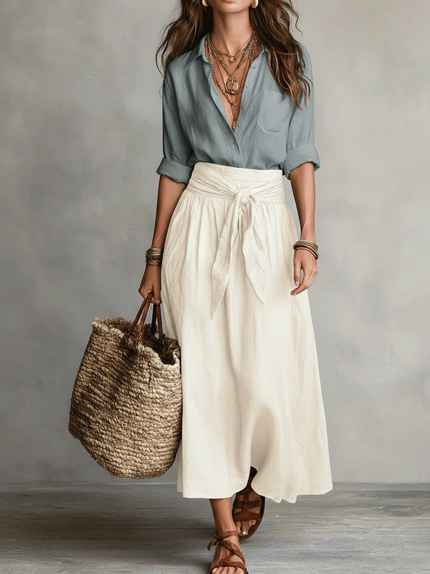 Riviera | Set di Due Pezzi: Top Nero e Gonna Midi Verde Oliva