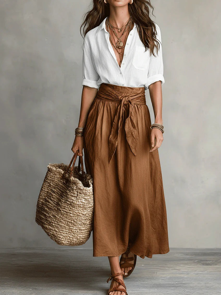 Riviera | Set di Due Pezzi: Top Nero e Gonna Midi Verde Oliva