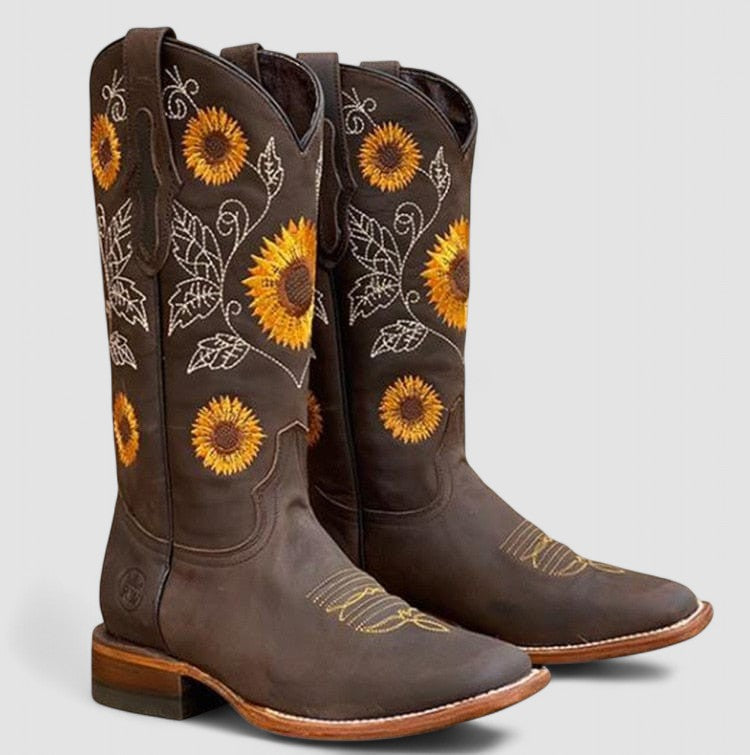 Chiara | Stivale Cowboy Ricamato Girasole
