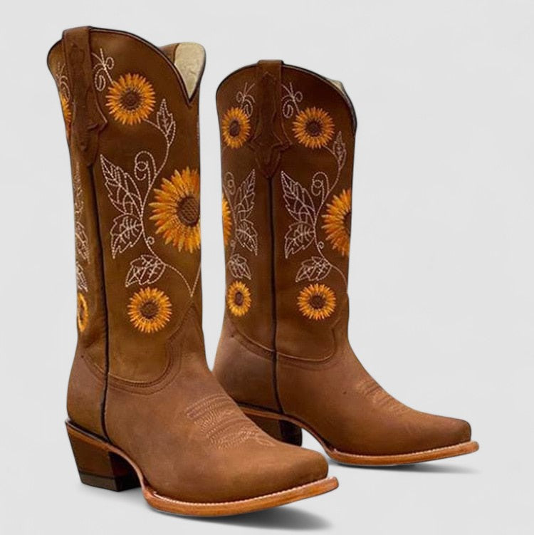 Chiara | Stivale Cowboy Ricamato Girasole