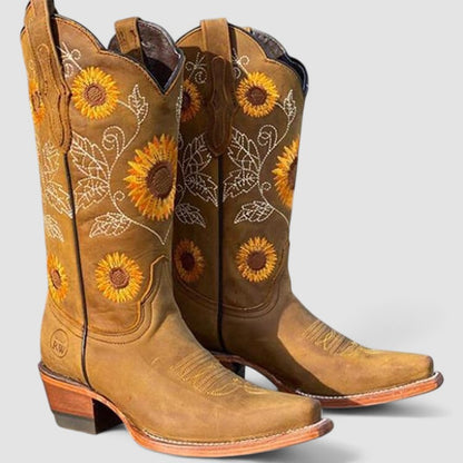 Chiara | Stivale Cowboy Ricamato Girasole