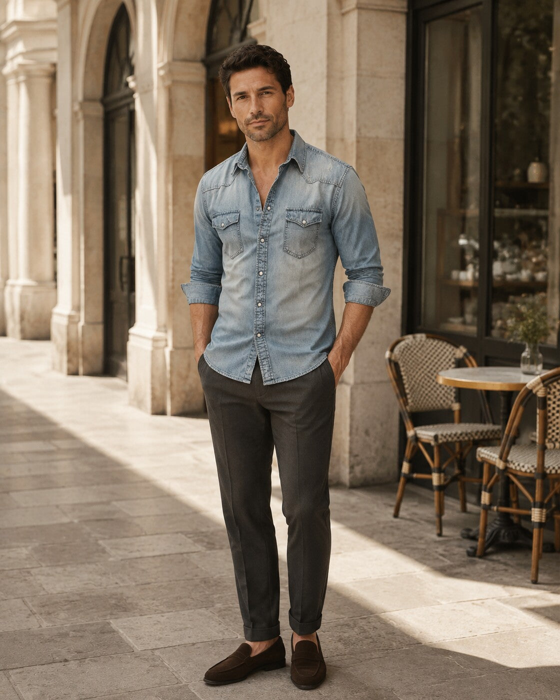 Marino · Elegante Camicia in Denim a Maniche Lunghe