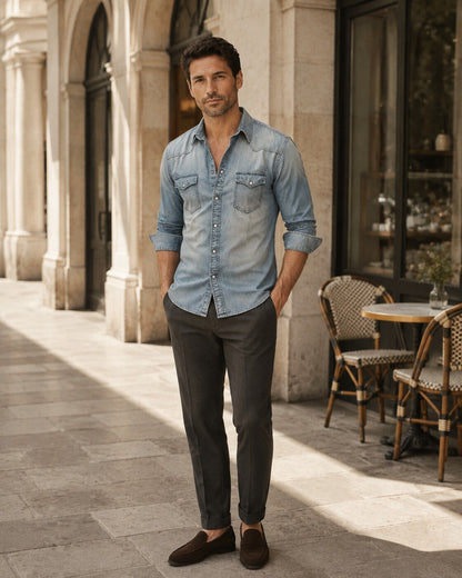 Marino · Elegante Camicia in Denim a Maniche Lunghe