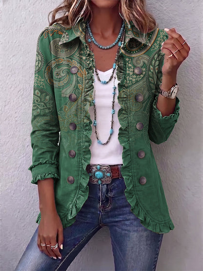Giorgia | Giacca in cashmere verde con volant