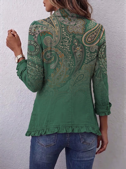 Giorgia | Giacca in cashmere verde con volant