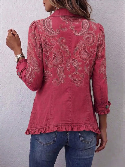 Chiara | Giacca in cashmere rosa con volant