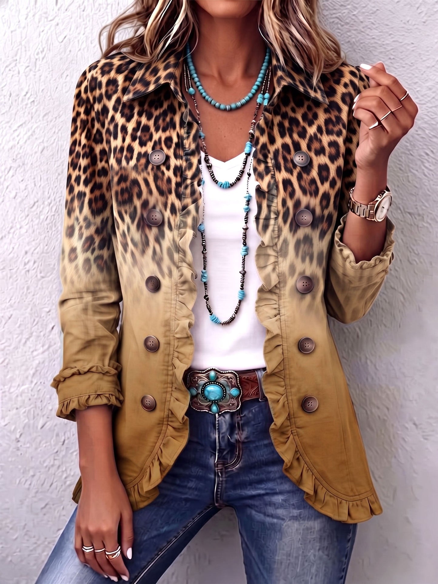 Anna | Giacca blazer leopardata sfumata con volant