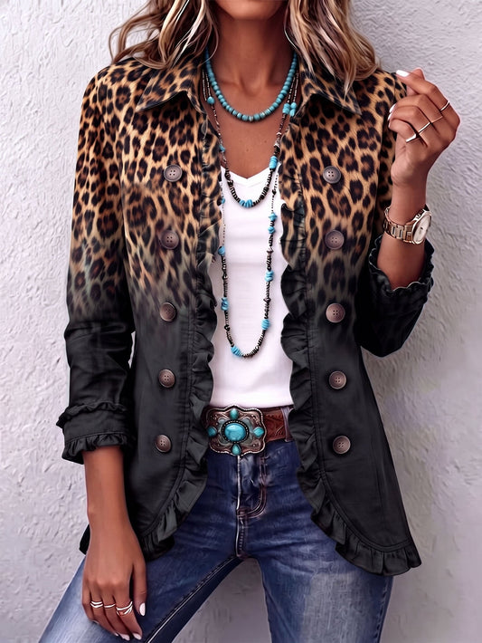 Eleonora | Giacca blazer leopardata nera con volant