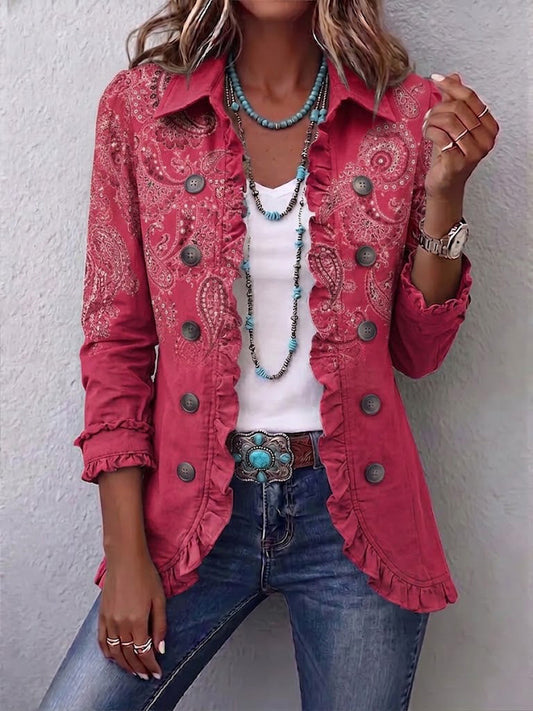 Chiara | Giacca in cashmere rosa con volant