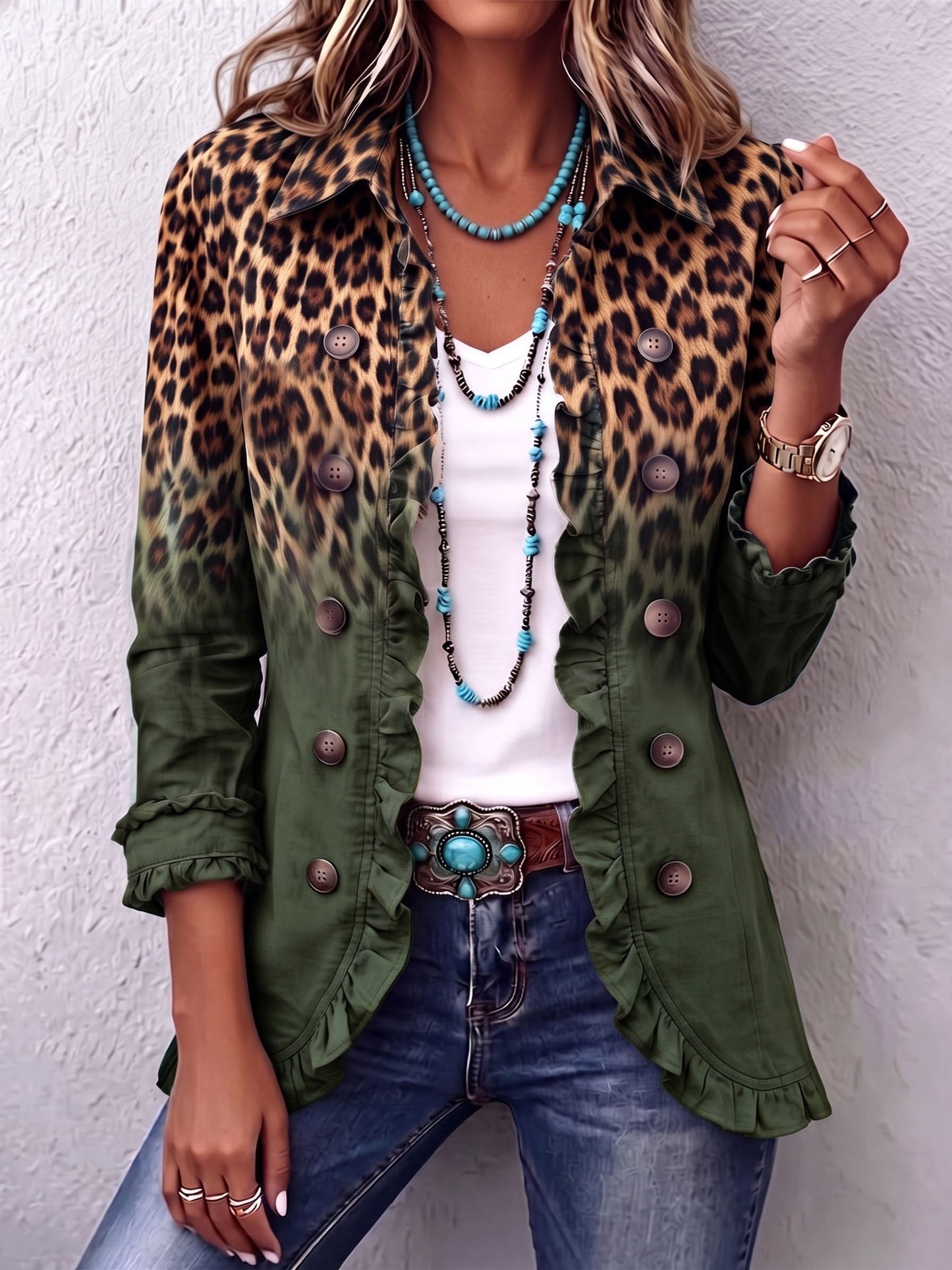 Anna | Giacca blazer leopardata sfumata con volant