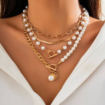 Set di Collana Vintage con Perle e Catena a Serpente