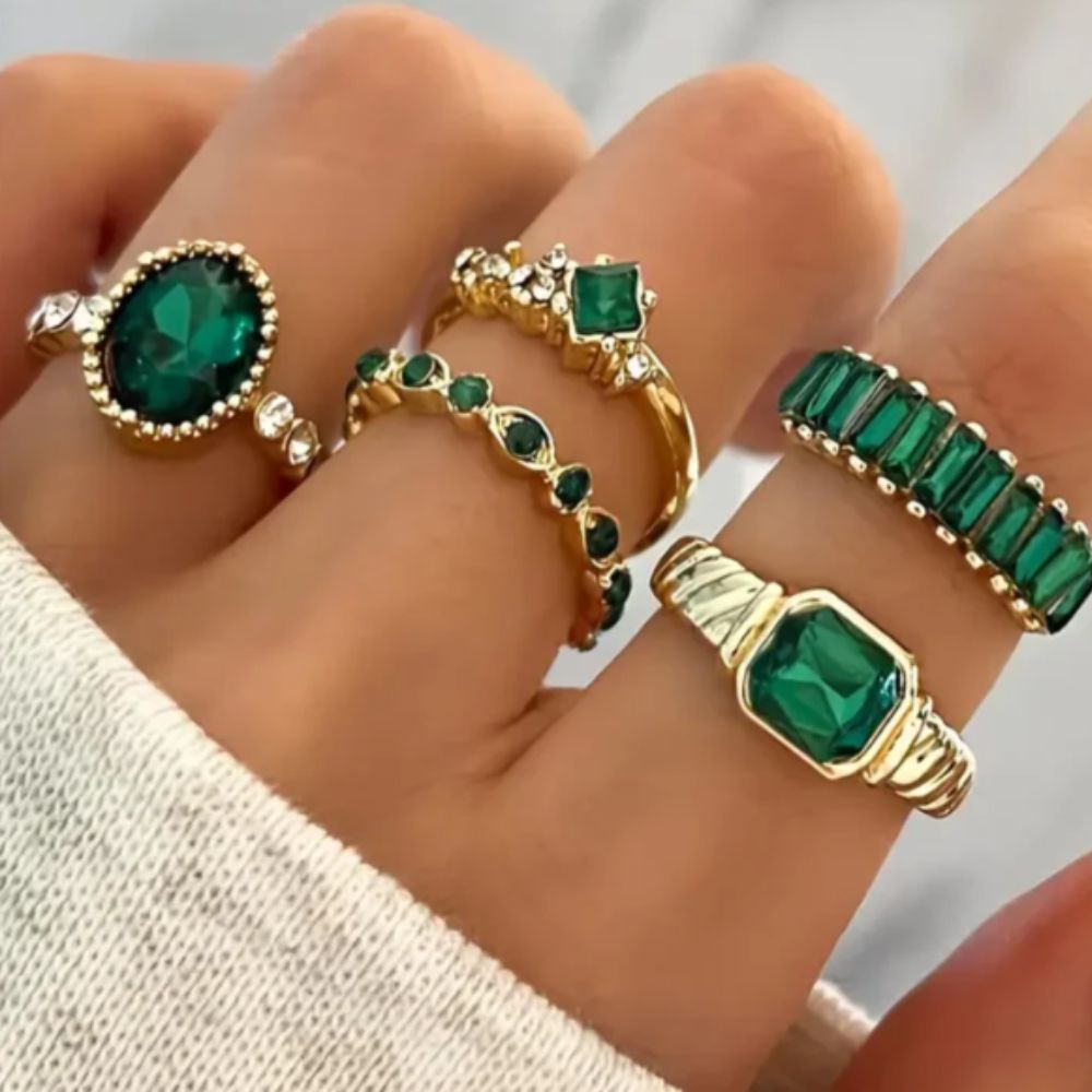 Set di Anelli in Oro con Smeraldo Squisito Zarina